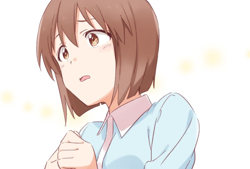 1girl, blouse, bob_cut, brown_eyes, brown_hair, demirinz, hagiwara_yukiho, idolmaster