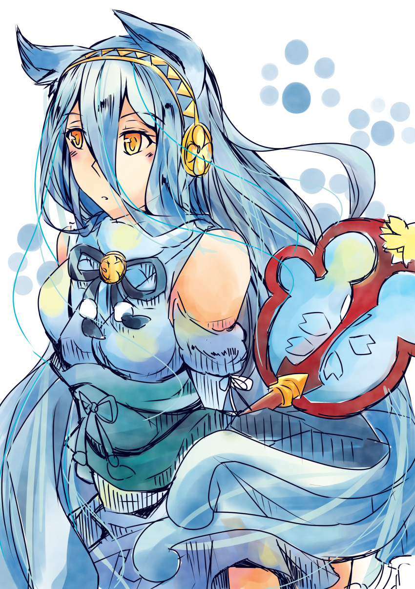 1girl, absurdres, animal_ears, aqua_(fire_emblem_if), blue_hair, fan, fire_emblem, fire_emblem_if