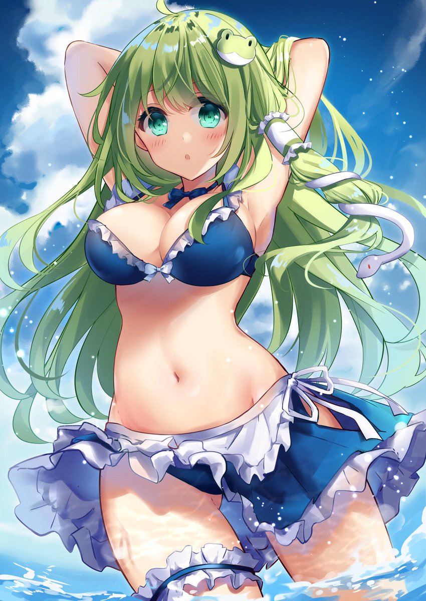 1girl, ahoge, alternate_costume, alternate_outfit, bangs, bikini, blush, bow