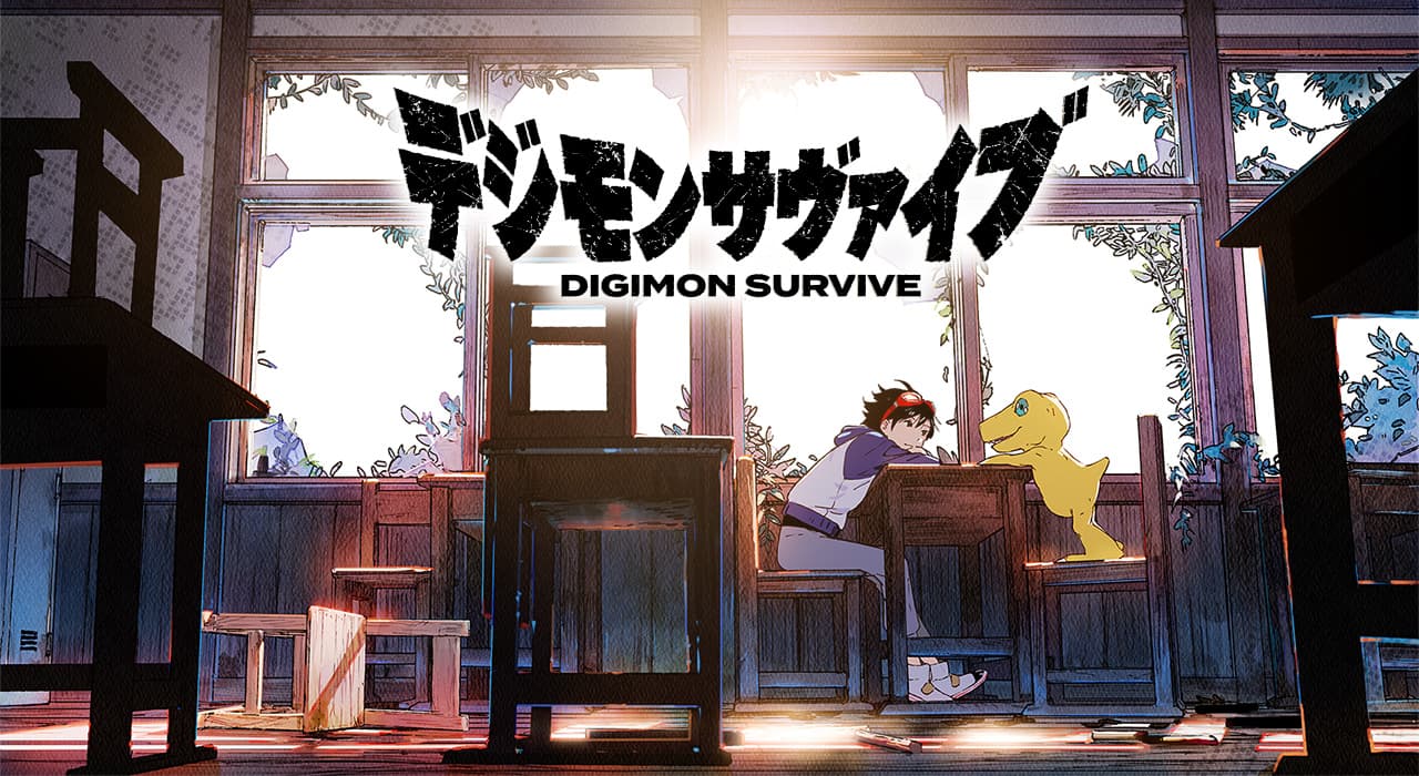 1boy, agumon, black_eyes, black_hair, black_shirt, blue_jacket, broken_window, chair
