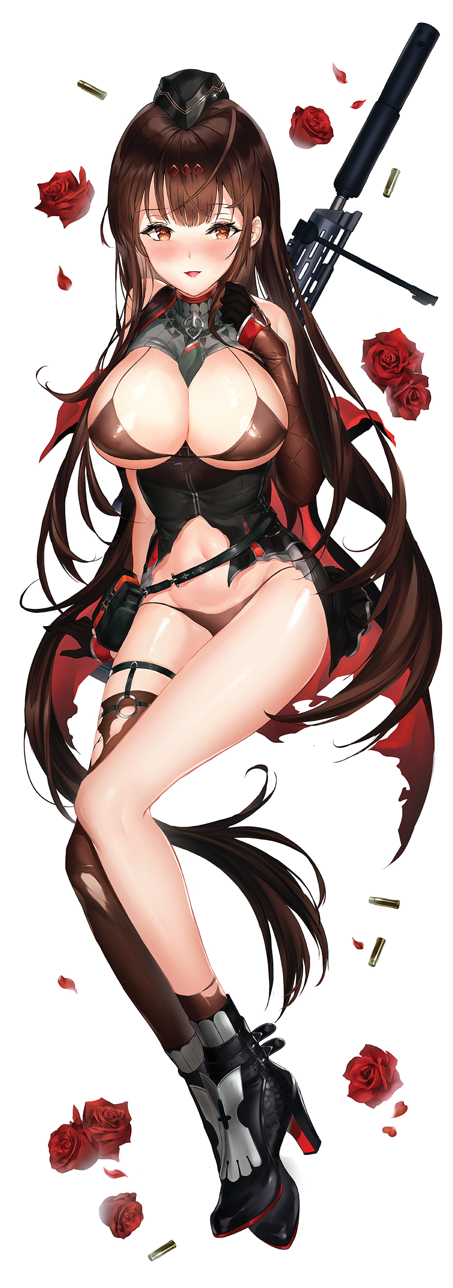 1girl, :d, absurdres, ahoge, asymmetrical_gloves, asymmetrical_legwear, bangs, bare_shoulders