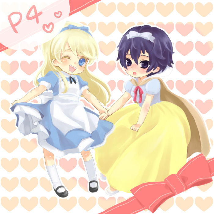 alice, alice_(wonderland)_(cosplay), alice_in_wonderland, apron, blonde_hair, blue_eyes, blue_hair, blush
