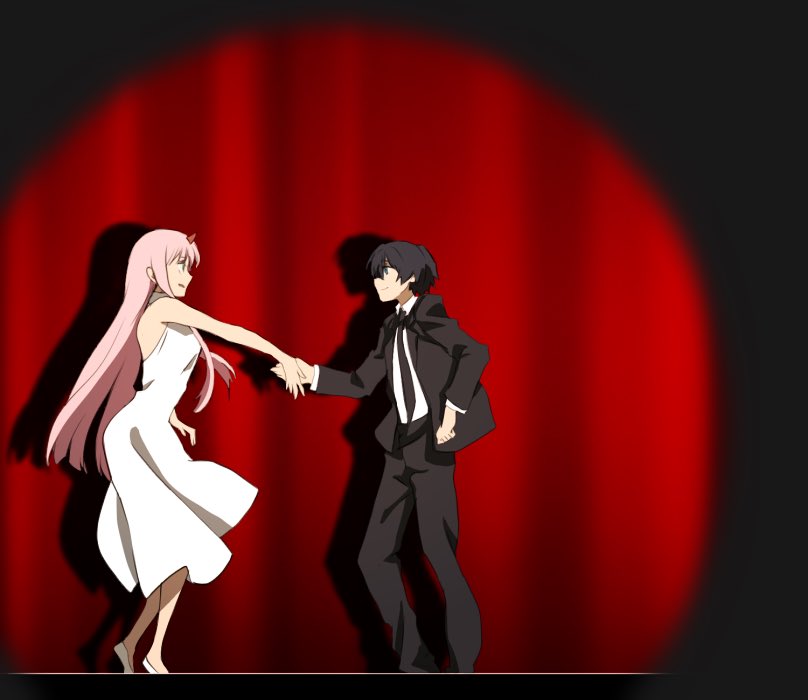 1boy, 1girl, bangs, bare_shoulders, black_hair, black_neckwear, blue_eyes, breasts