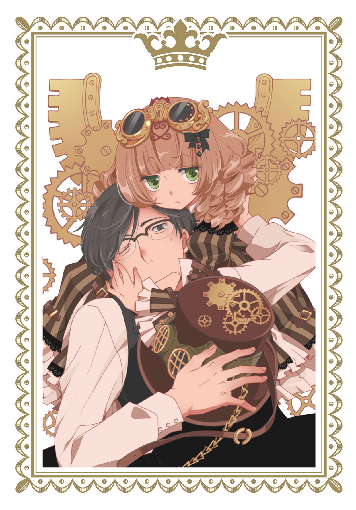 1boy, 1girl, bangs, blunt_bangs, bow, child, curly_hair, dress