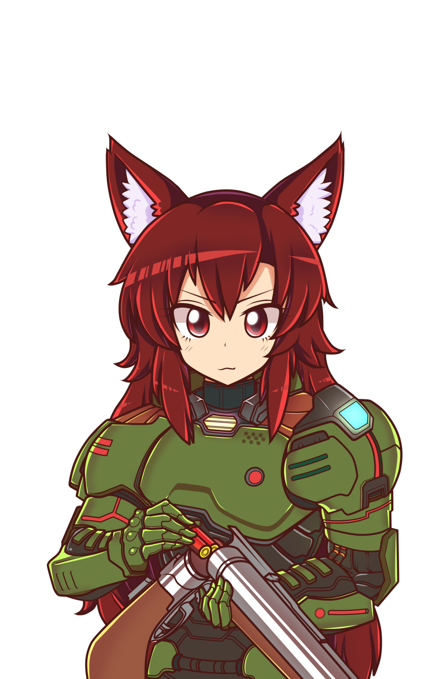 1girl, absurdres, blush, closed_mouth, cosplay, doom_(game), doomguy, doomguy_(cosplay)