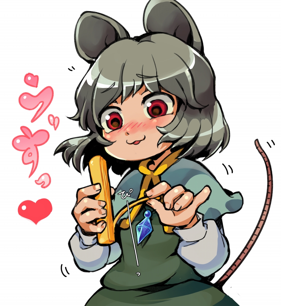 1girl, :3, :d, animal_ears, blush, capelet, cheese, eyebrows_visible_through_hair