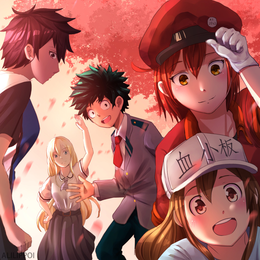 1boy, 4girls, :d, alilippoi, aragaki_nagisa, arm_up, armpits, asobi_asobase