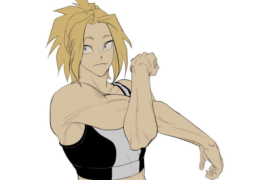 1girl, bare_arms, biceps, blonde_hair, captain_aevul, fang, gyeoggi_3_ban, mixed_martial_arts
