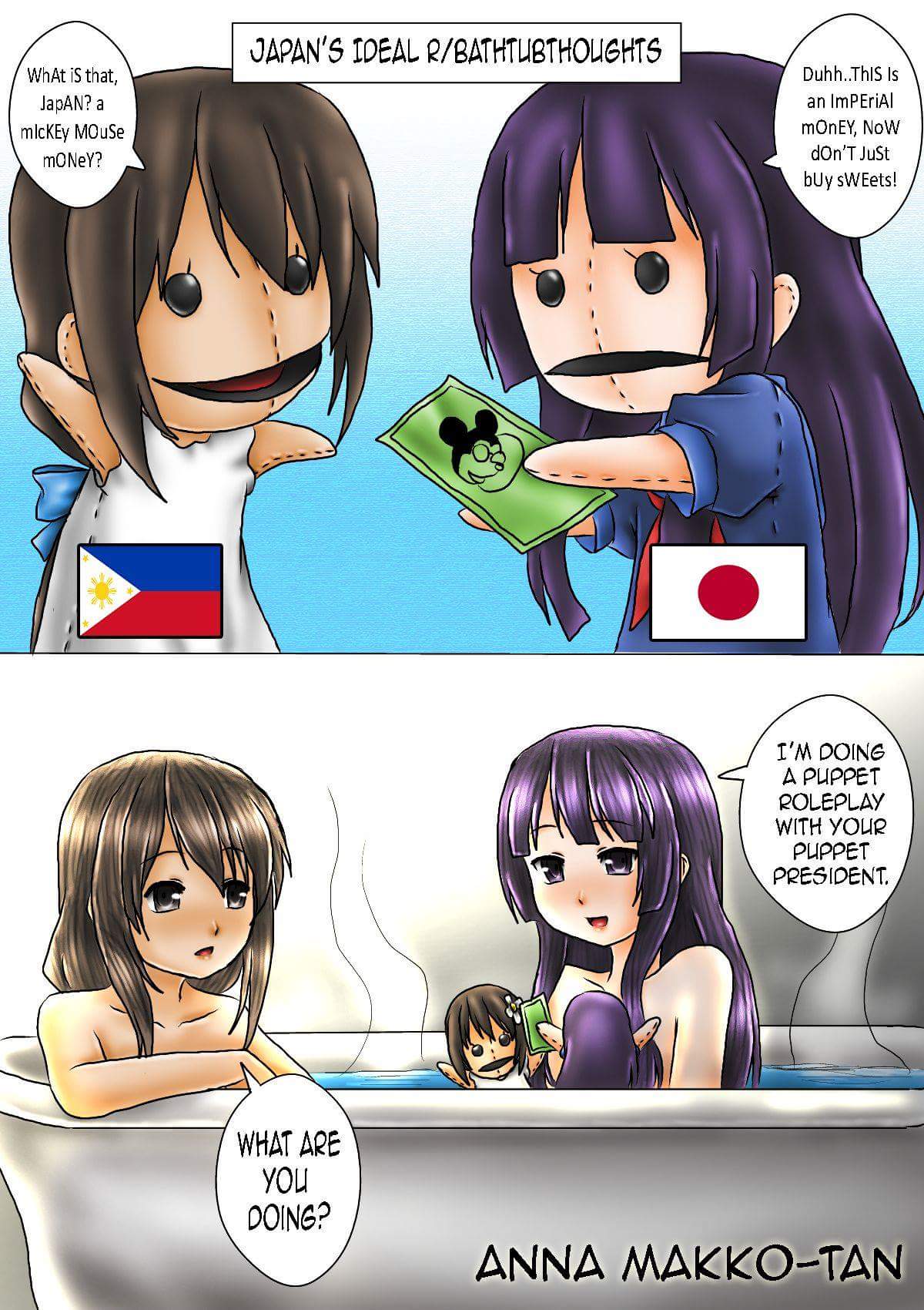 annamakko-tan, black_hair, comic, highres, japanese_flag, long_hair, multiple_girls, original
