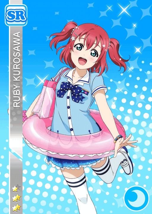 blue_eyes, blush, character_name, dress, happy, kurosawa_ruby, lifesaver, love_live!_school_idol_festival