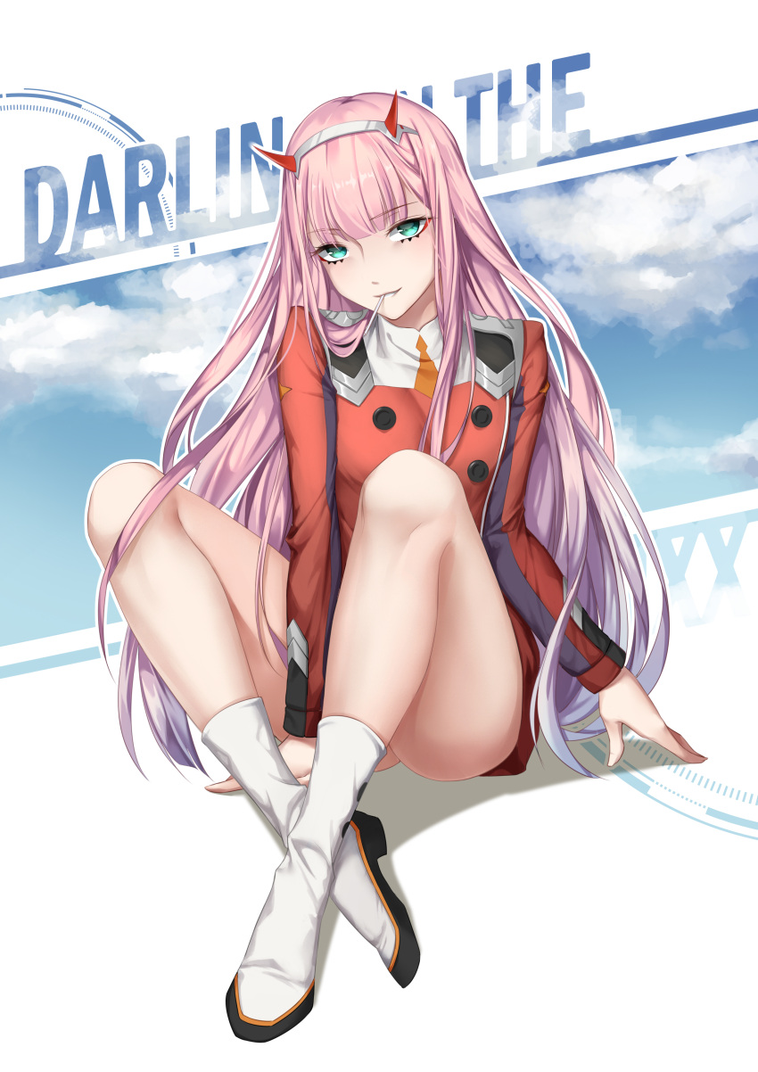 1girl, absurdres, ajio_(pixiv7718798), bangs, between_legs, blunt_bangs, boots, copyright_name