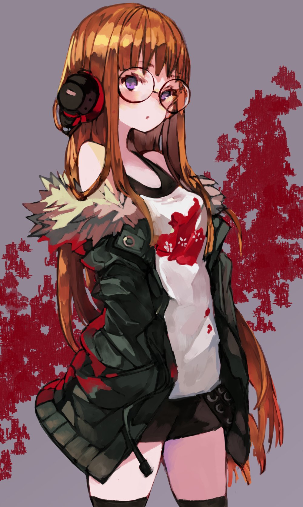 1girl, :o, bangs, bare_shoulders, black_legwear, blush, chobi_(sakuyasakuhana), coat