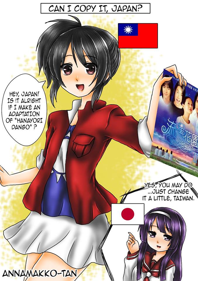 2girls, annamakko-tan, black, japanese_flag, long_hair, movie_poster, multiple_girls, original