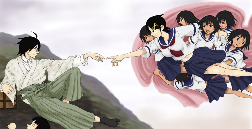 4d6f6f6b, fine_art_parody, fuura_kafuka, itoshiki_nozomu, japanese_clothes, multiple_persona, parody, sayonara_zetsubou_sensei