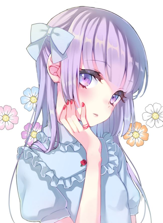 1girl, aikatsu!, aikatsu!_(series), bangs, blue_bow, blue_shirt, bow, eyebrows_visible_through_hair