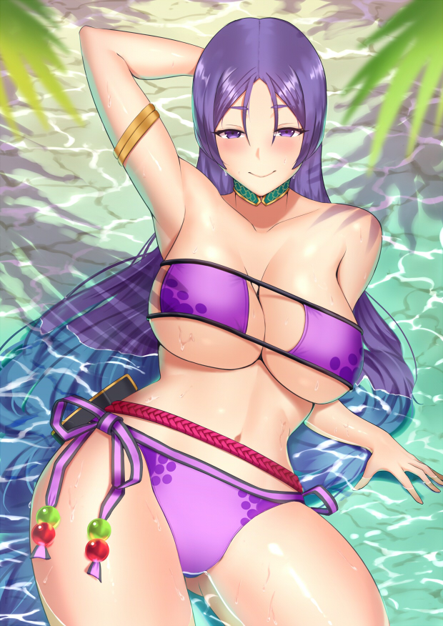 1girl, bangs, beach, bikini, breasts, choker, collarbone, eyepatch_bikini