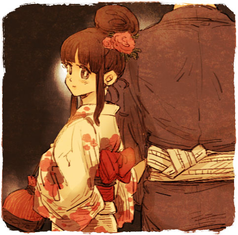 1boy, 1girl, amepati, back, black_eyes, black_hair, chi-chi_(dragon_ball), couple