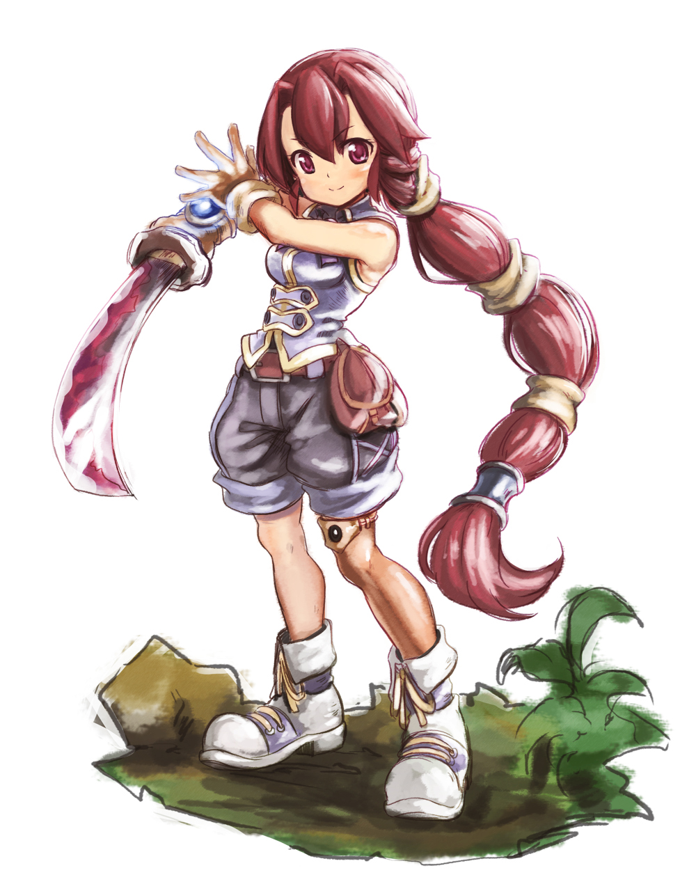 1girl, abe_kanari, black_shorts, closed_mouth, dark_chronicle, full_body, gloves, highres