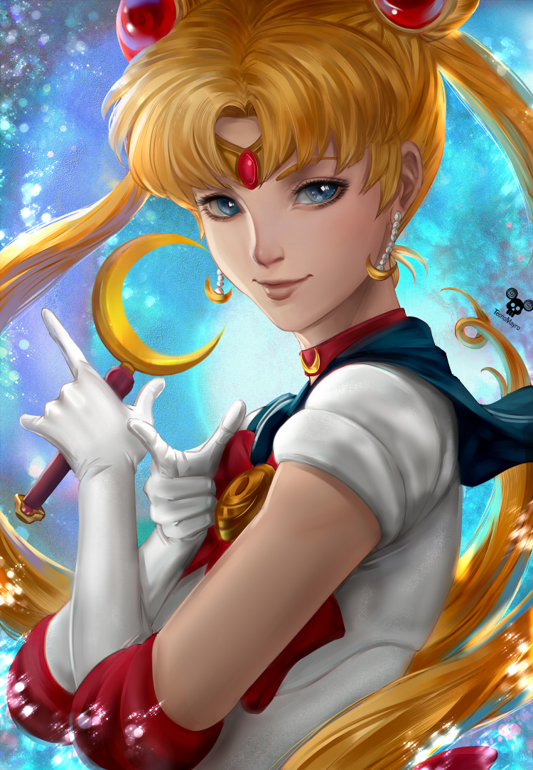 1girl, artist_name, back_bow, bangs, bishoujo_senshi_sailor_moon, blonde_hair, blouse, blue_eyes