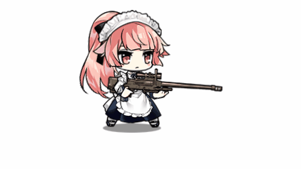 >_<, 1girl, alternate_costume, animated, anti-materiel_rifle, apron, bangs, belt
