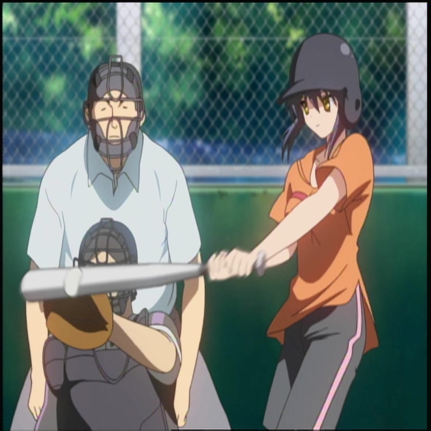 baseball, baseball_bat, baseball_helmet, cap, clannad, helmet, hit, sagara_misae