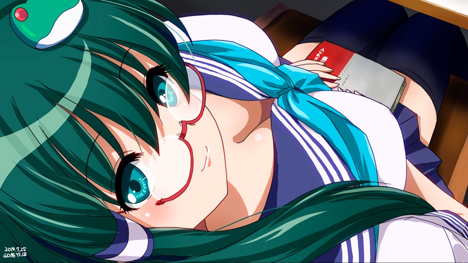 1girl, alternate_costume, alternate_outfit, blue_eyes, blush, book, breast, chair