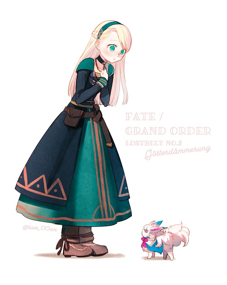 1girl, belt, blonde_hair, copyright_name, dress, fate/grand_order, fate_(series), fou_(fate/grand_order)