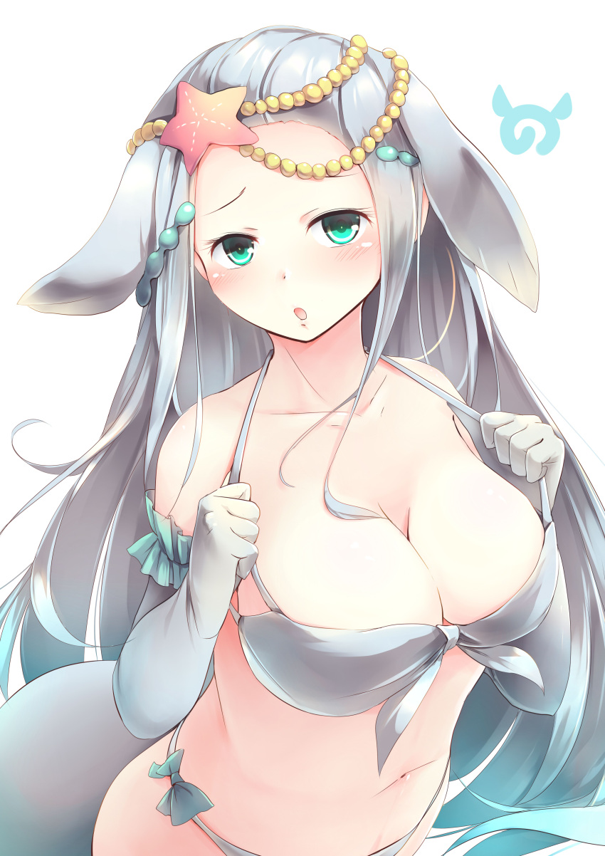 1girl, absurdres, animal_ears, bare_shoulders, bikini, breasts, cleavage, collarbone