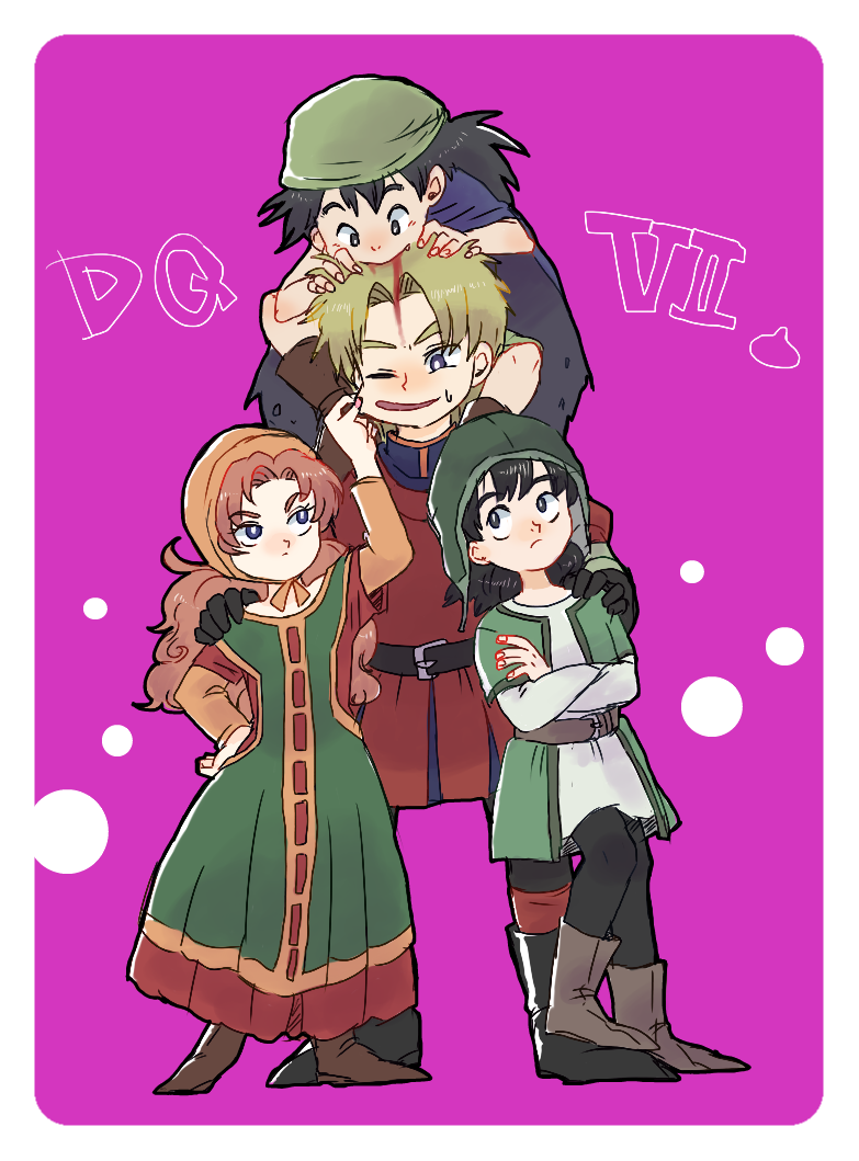 1girl, blood, breasts, commentary_request, dragon_quest, dragon_quest_vii, minami_(mnm-kyk), multiple_boys