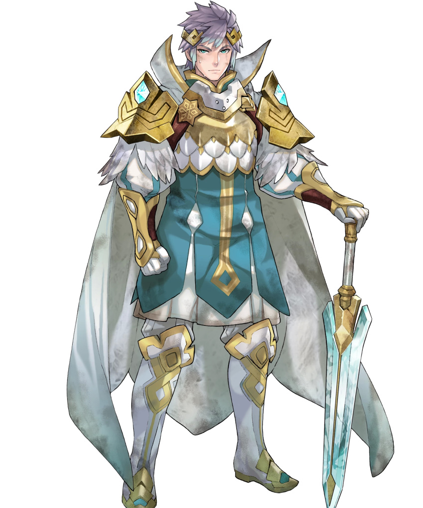 1boy, aqua_eyes, armor, bangs, blue_hair, boots, broken, broken_sword