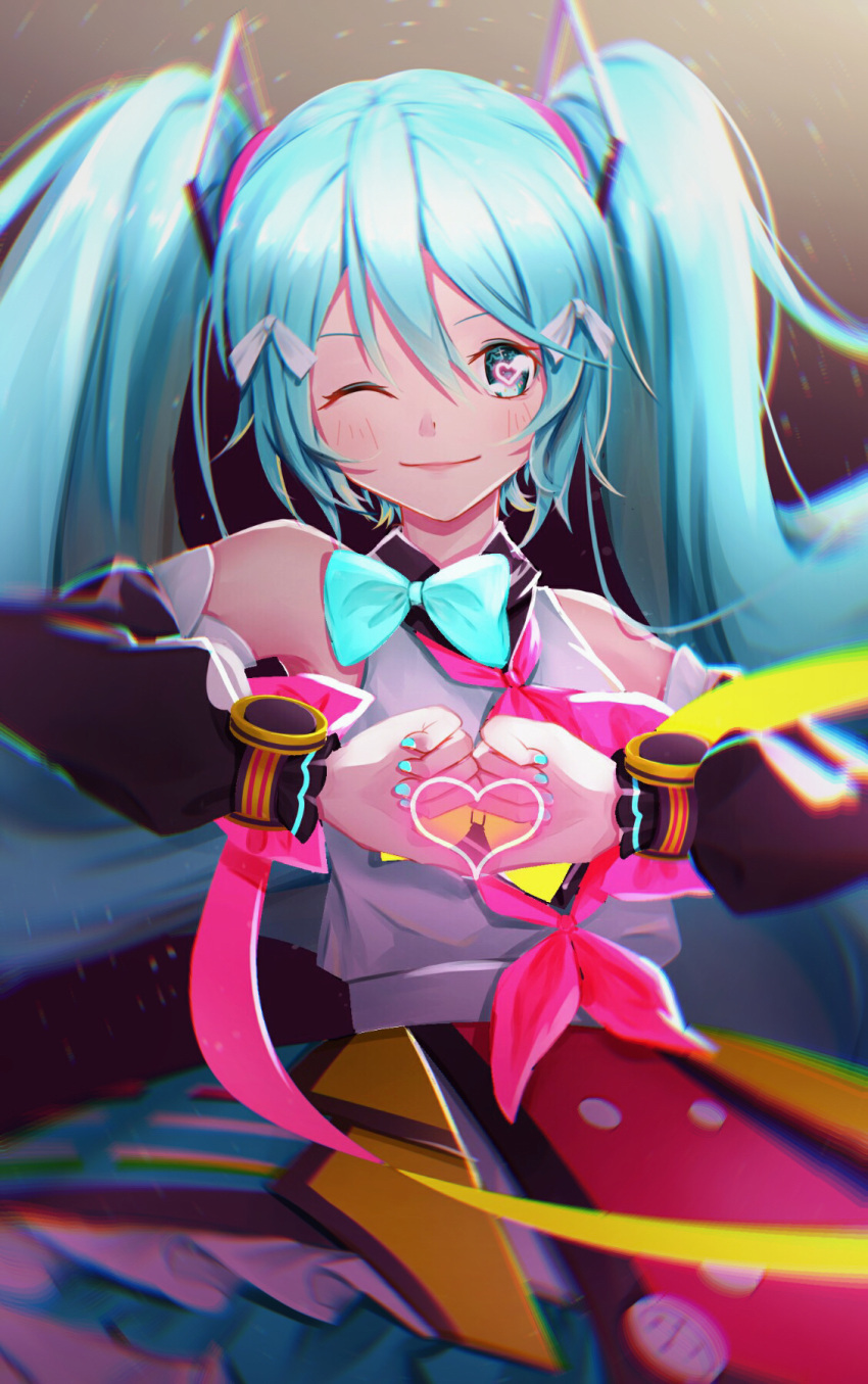 1girl, ;), blue_bow, blue_eyes, blue_hair, blue_nails, blush, bow