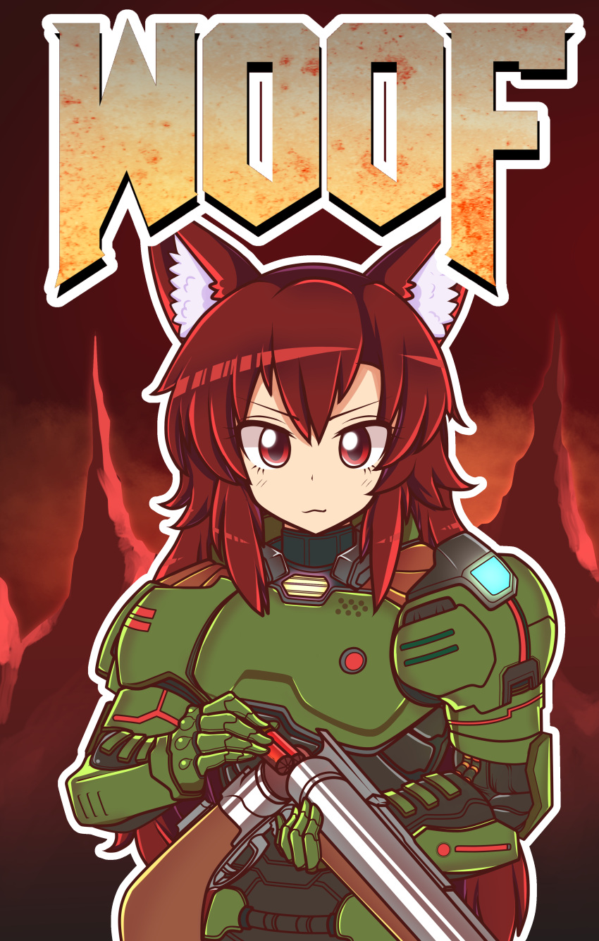 1girl, :3, absurdres, animal_ears, armor, breastplate, brown_eyes, brown_hair