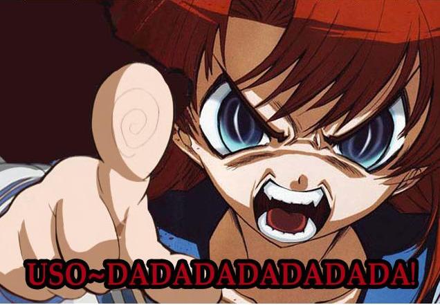 crossover, higurashi_no_naku_koro_ni, jpeg_artifacts, lucky_star, orange_hair, parody, pointing, rage
