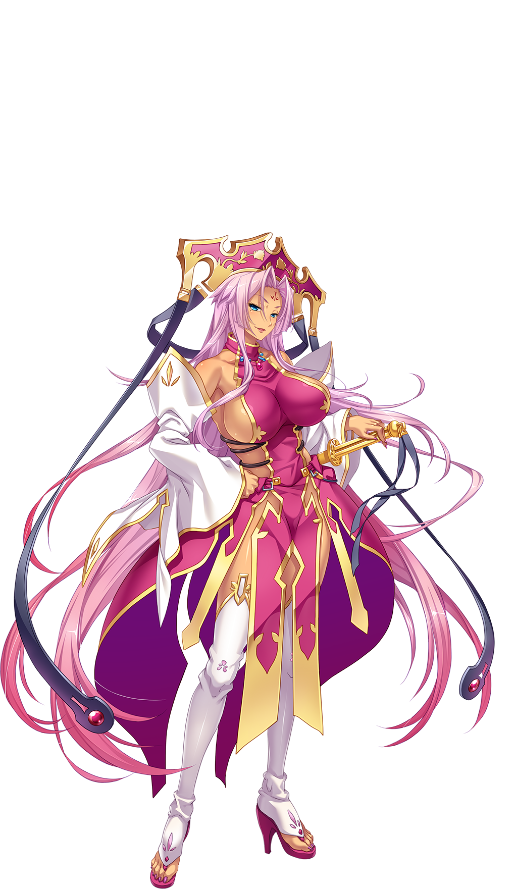 1girl, bangs, blue_eyes, breasts, covered_collarbone, facial_mark, forehead_mark, full_body