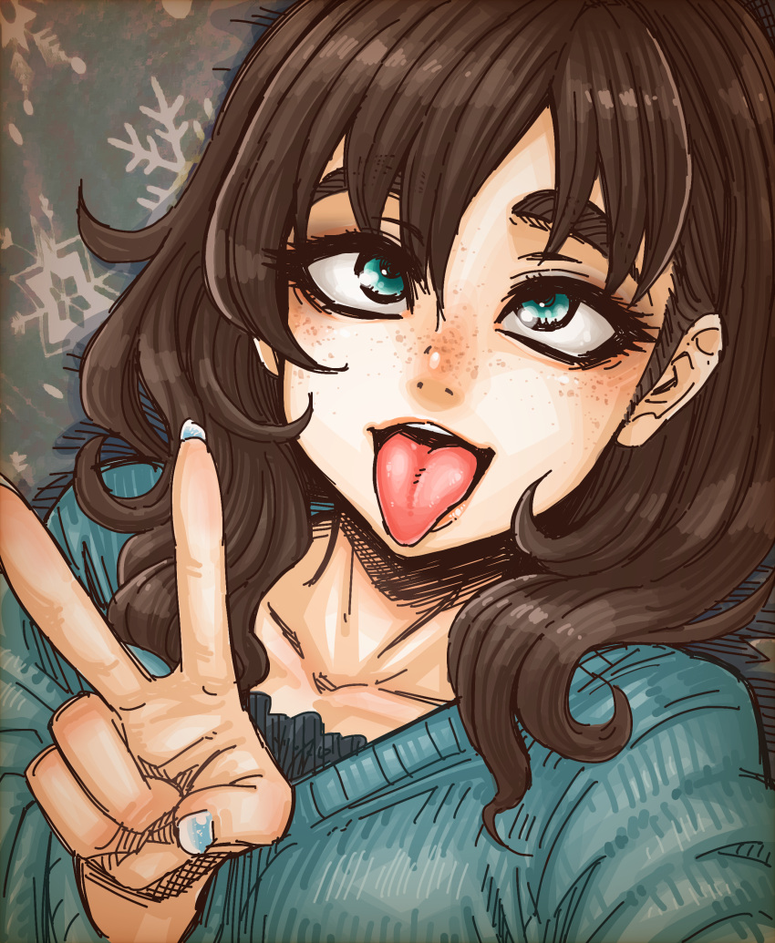 absurdres, ahegao, aqua_eyes, brown_hair, freckles, hair_between_eyes, highres, idolmaster
