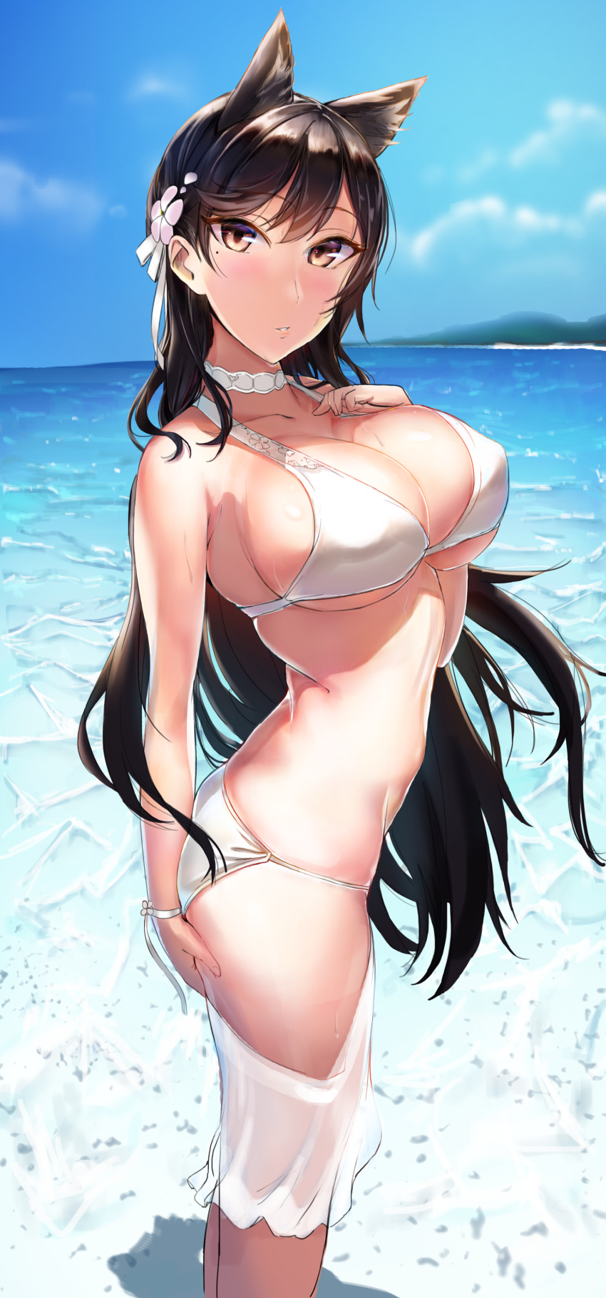1girl, absurdres, alternate_costume, animal_ears, arm_support, ass, atago_(azur_lane), azur_lane