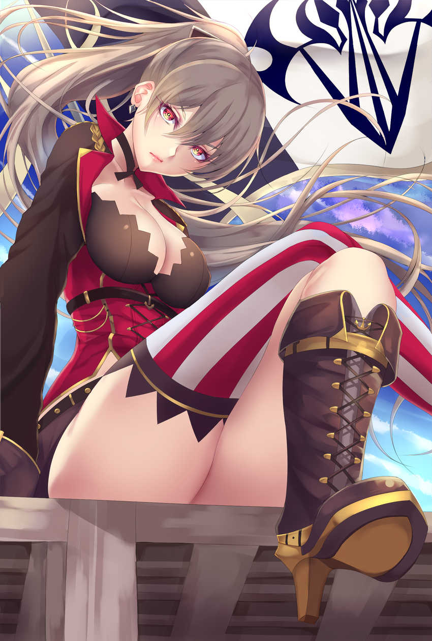 aiguillette, anchor_symbol, asymmetrical_legwear, azur_lane, bangs, banner, belt, black_belt