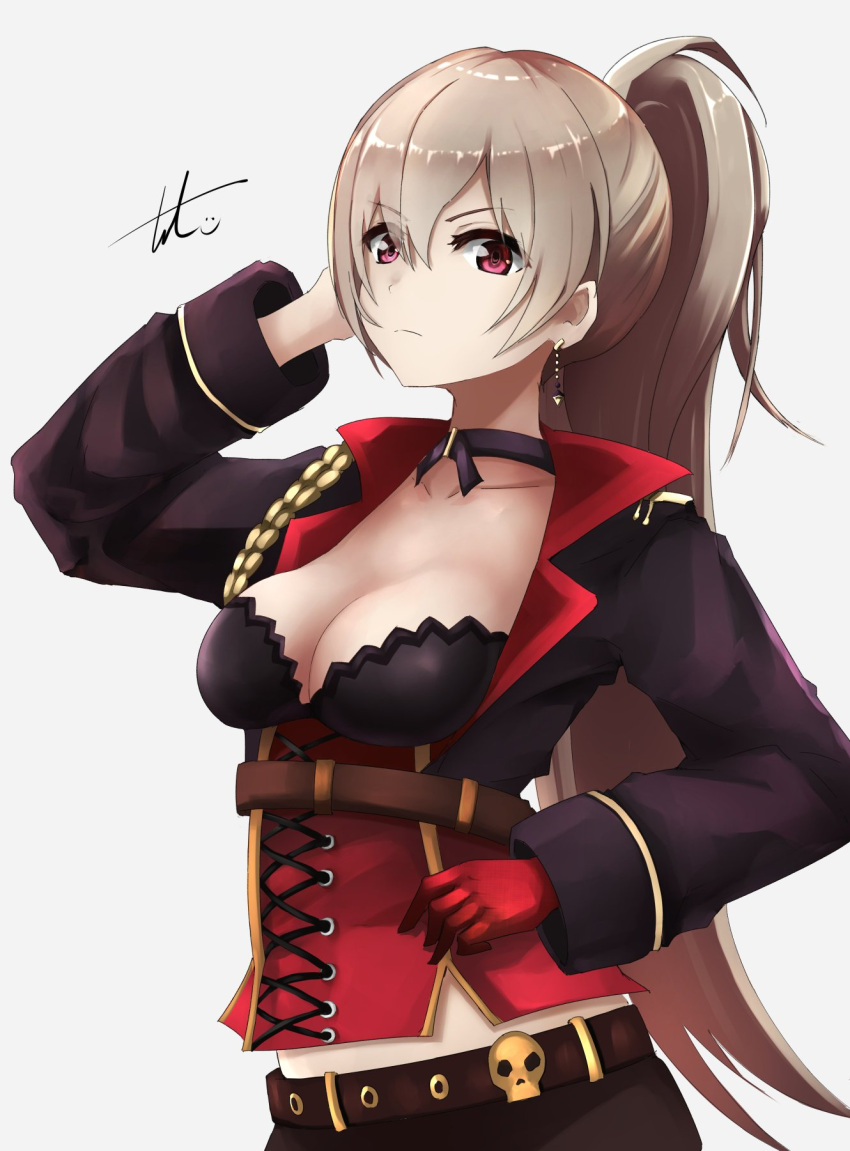 anchor_symbol, azur_lane, bangs, belt, black_shorts, breasts, choker, cleavage