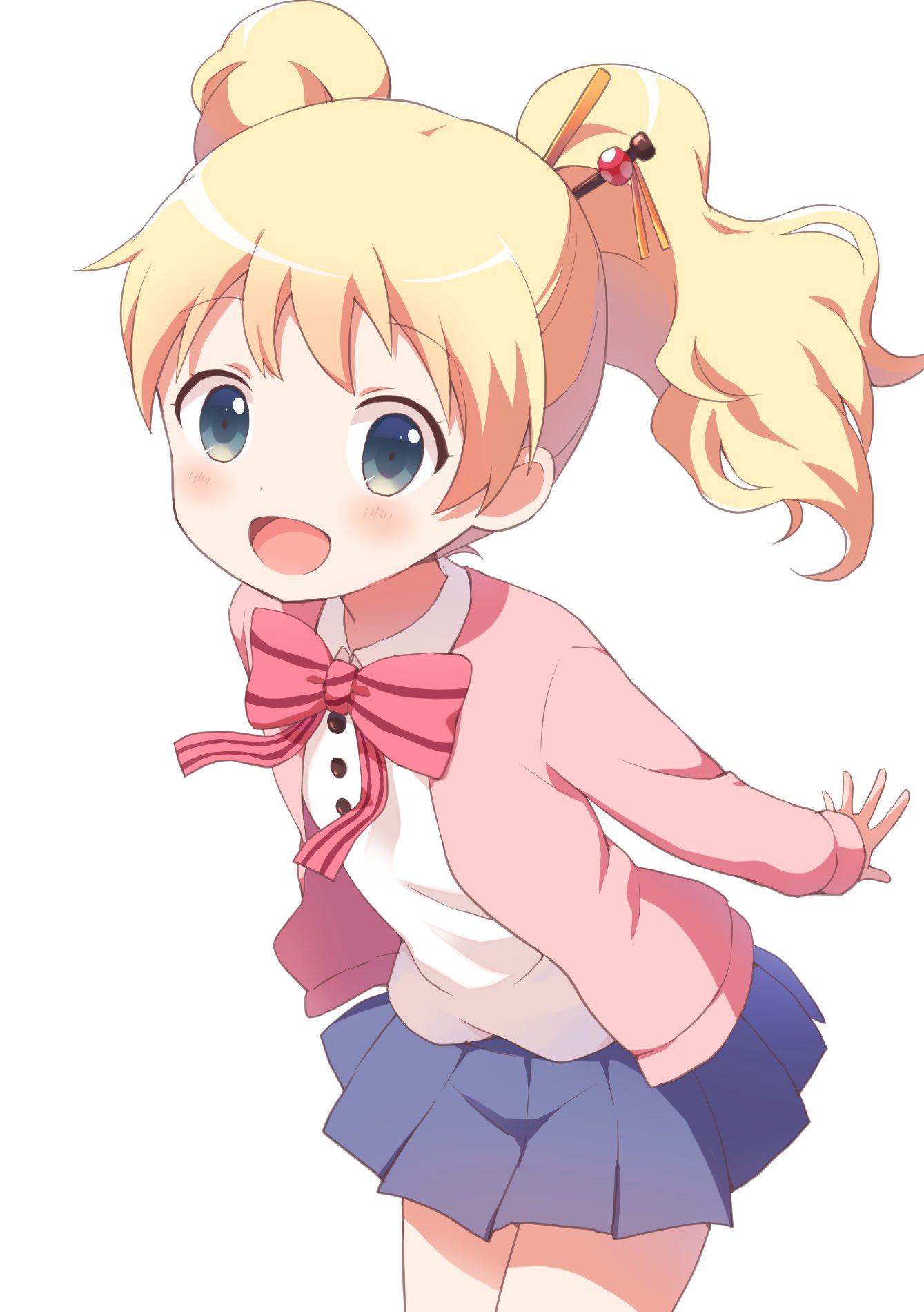 1girl, alice_cartelet, blonde_hair, blue_eyes, blush, buchi_(y0u0ri_), cardigan, hair_ornament
