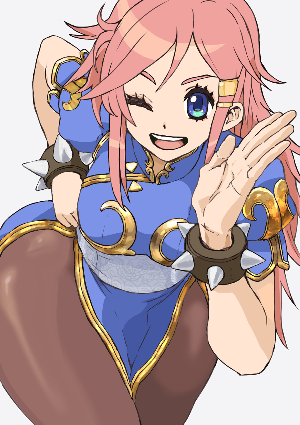 1girl, blue_eyes, bracelet, capcom, china_dress, chinese_clothes, chun-li, chun-li_(cosplay)