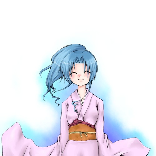 blue_hair, botan_(yu_yu_hakusho), botan_(yuu_yuu_hakusho), closed_eyes, kimono, lowres, marimo_danshaku, msan
