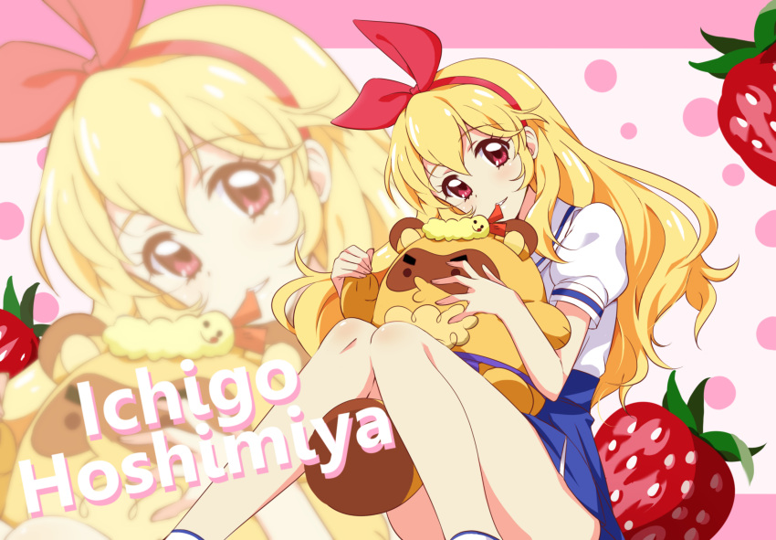 1girl, aikatsu!, aikatsu!_(series), biting, blonde_hair, blush, bow, character_name