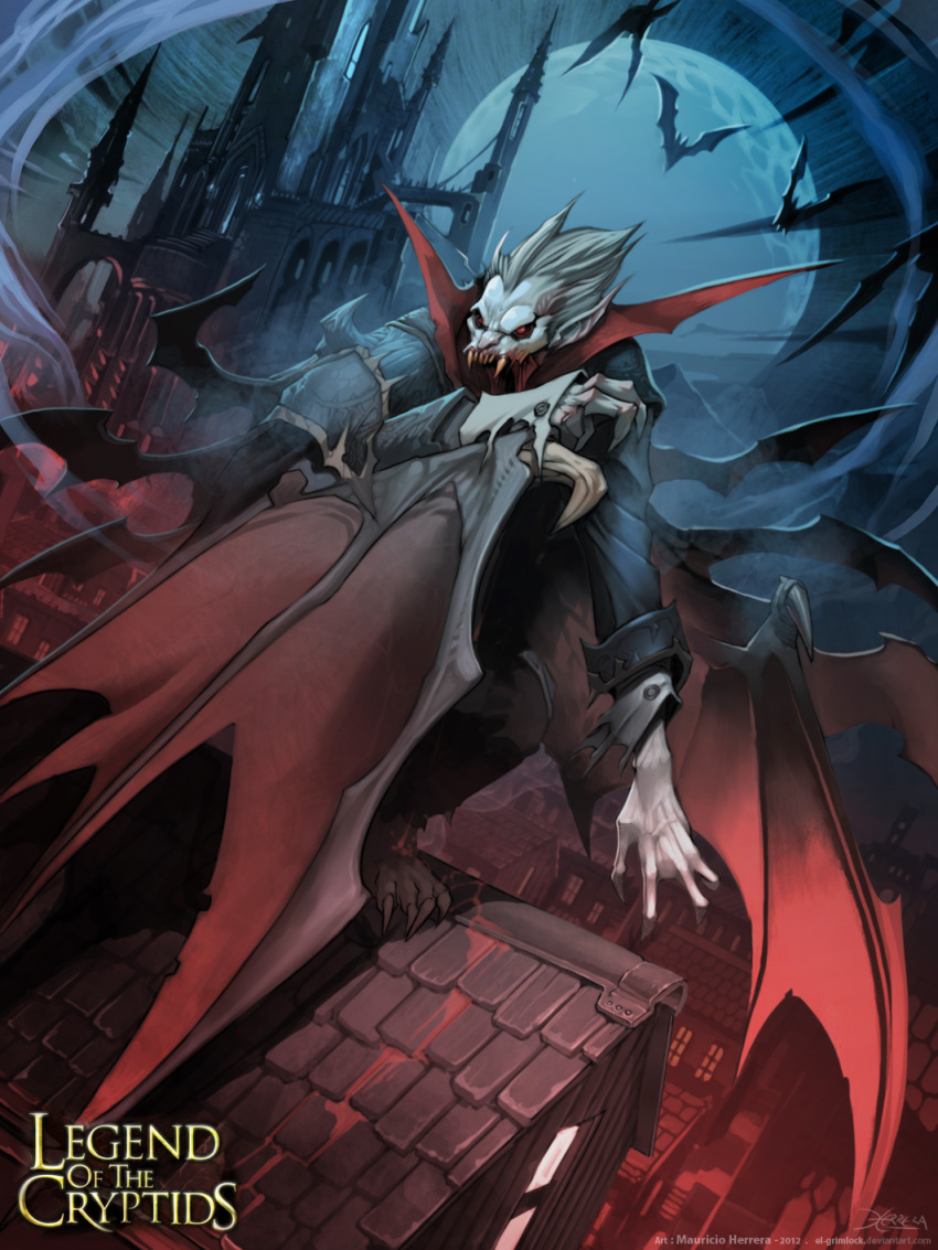 1boy, artist_name, barefoot, bat_wings, fangs, highres, legend_of_the_cryptids, male_focus
