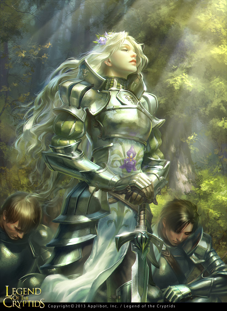 1girl, armor, artist_name, blonde_hair, brown_hair, closed_eyes, copyright_name, curly_hair