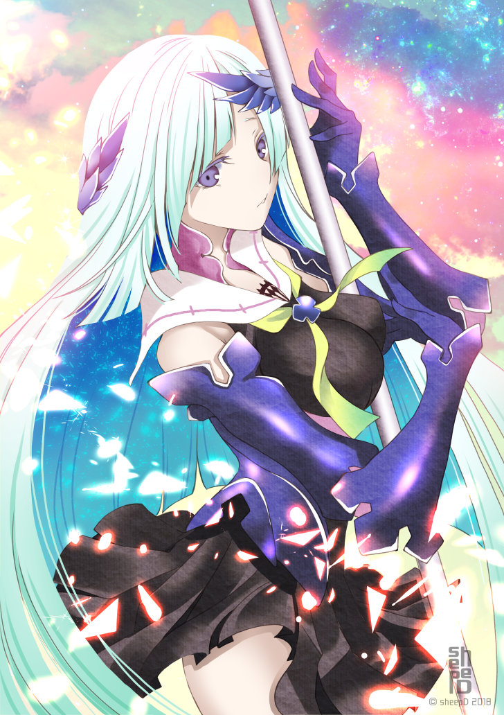 1girl, blue_hair, breasts, brynhildr_(fate), brynhildr_romantia, commentary_request, dress, fate/grand_order