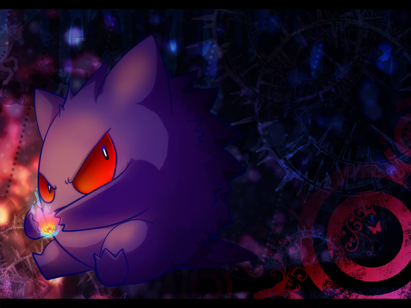 >:(, bug, butterfly, commentary_request, dark_background, frown, gengar, ghost