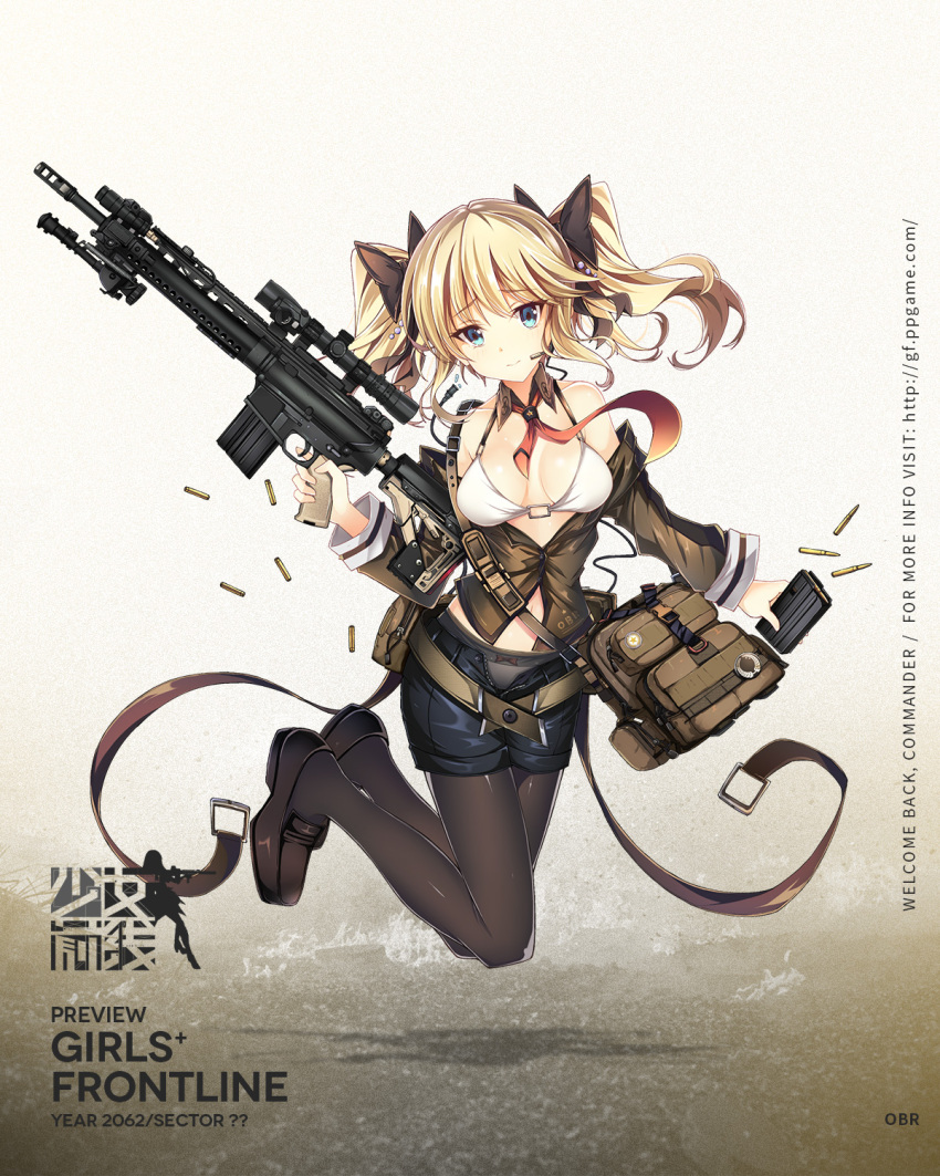 1girl, bag, bangs, bare_shoulders, battle_rifle, belt, bikini, bikini_top