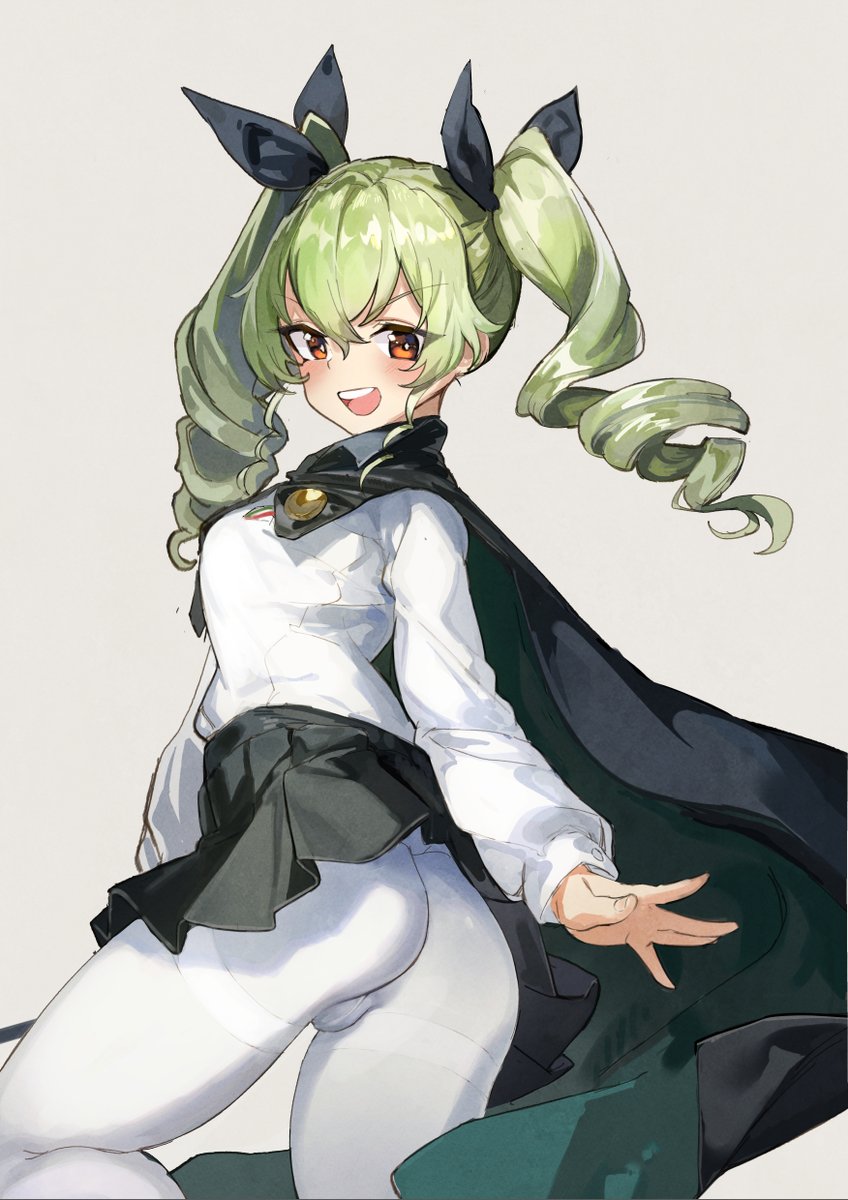 1girl, anchovy, anzio_school_uniform, ass, bad_id, blush, bulge, cape