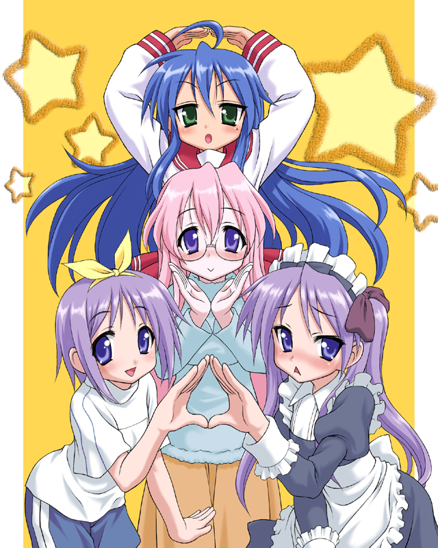 ahoge, alternate_costume, blush, casual, enmaided, gym_uniform, hiiragi_kagami, hiiragi_tsukasa