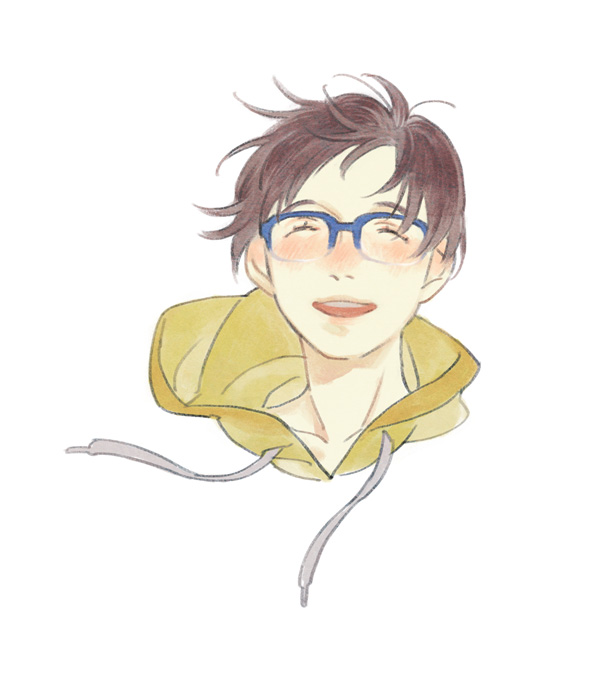 1boy, ^_^, black_hair, blue-framed_eyewear, blush, closed_eyes, closed_eyes, face